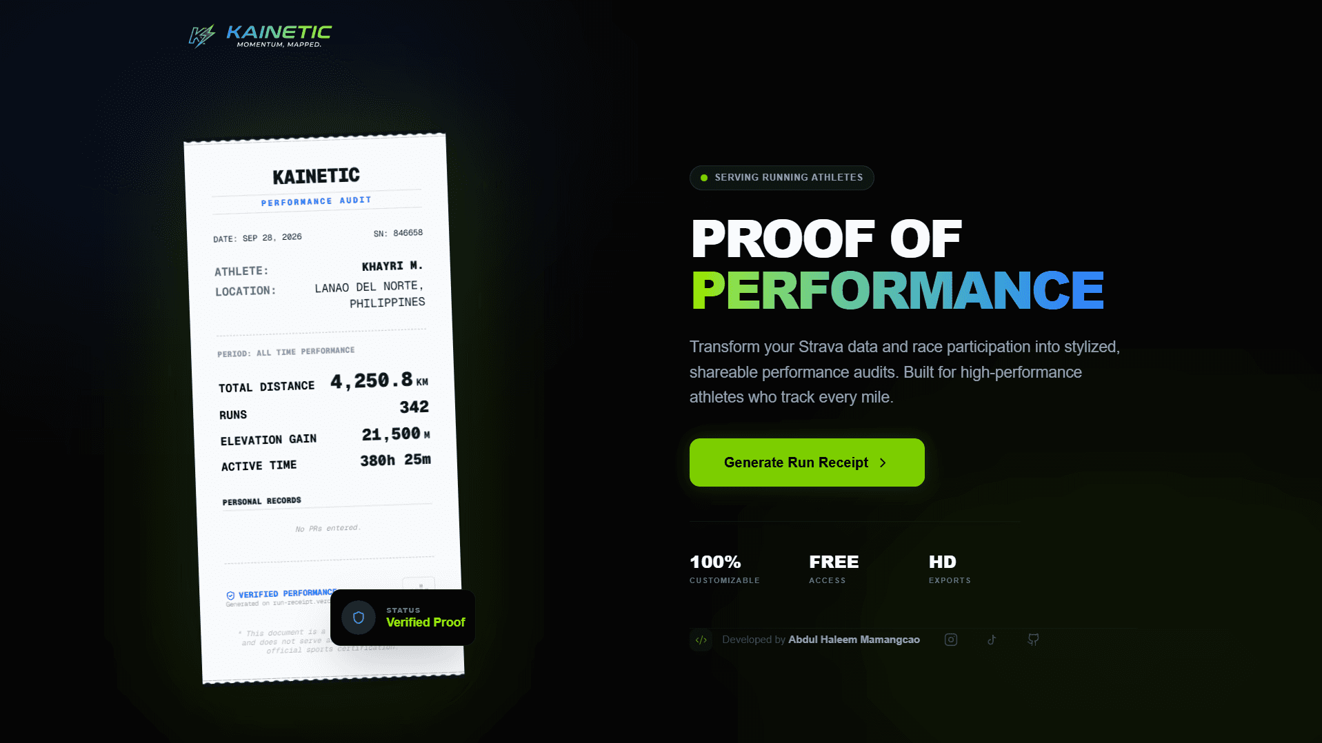 Kainetic: Proof of Performance